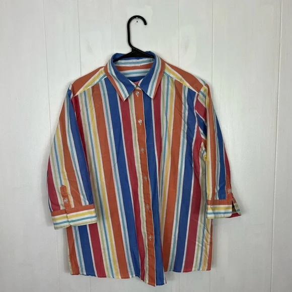 Vintage Single Stitch Striped Button Down Sz L - Picture 2 of 7